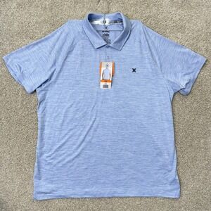 Hurley Polo Shirt Men XXL Blue Heathered Performance Short Sleeve Stretch New